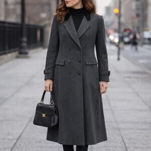 Vintage Karen Gray Wool Cashmere Trench Coat Women’s 14 Long Charcoal